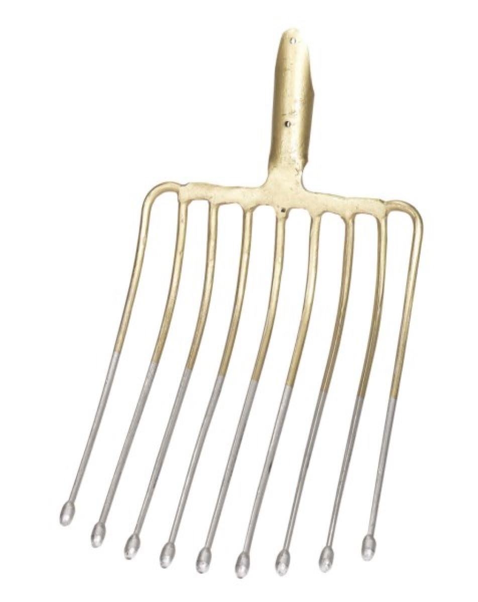 9-Prong Potato Fork with Spring Spout - Heavy Duty Stainless Steel Masher for Potatoes, Vegetables & Fruits - Perfect for Mashing, Whipping & Pureeing in Kitchens & Restaurants