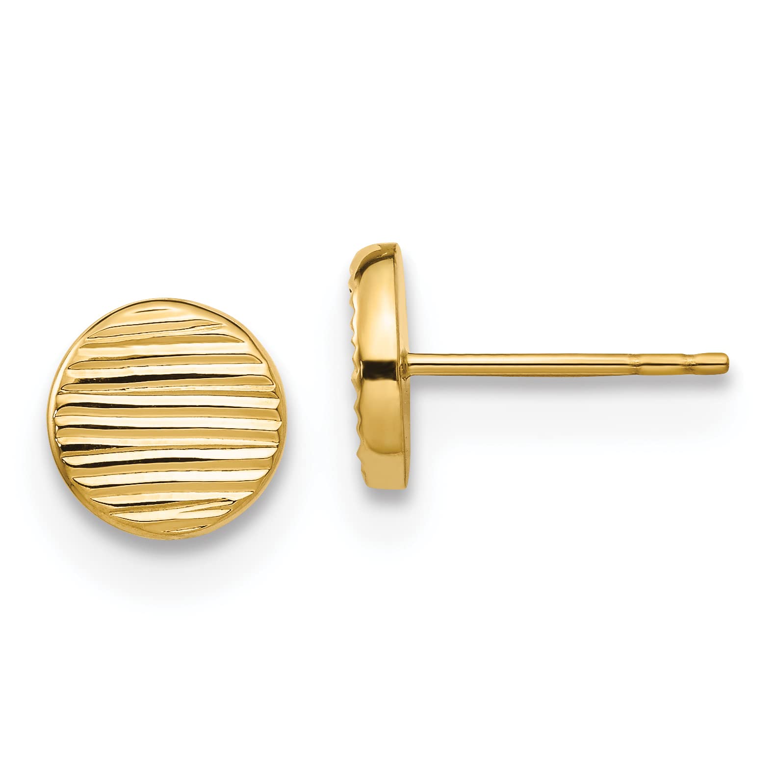 14K Yellow Gold Polished Textured Disc Post Earrings for Women | 8.48mm Dainty Stud Earrings | Perfect for Everyday Wear, Office & Special Occasions