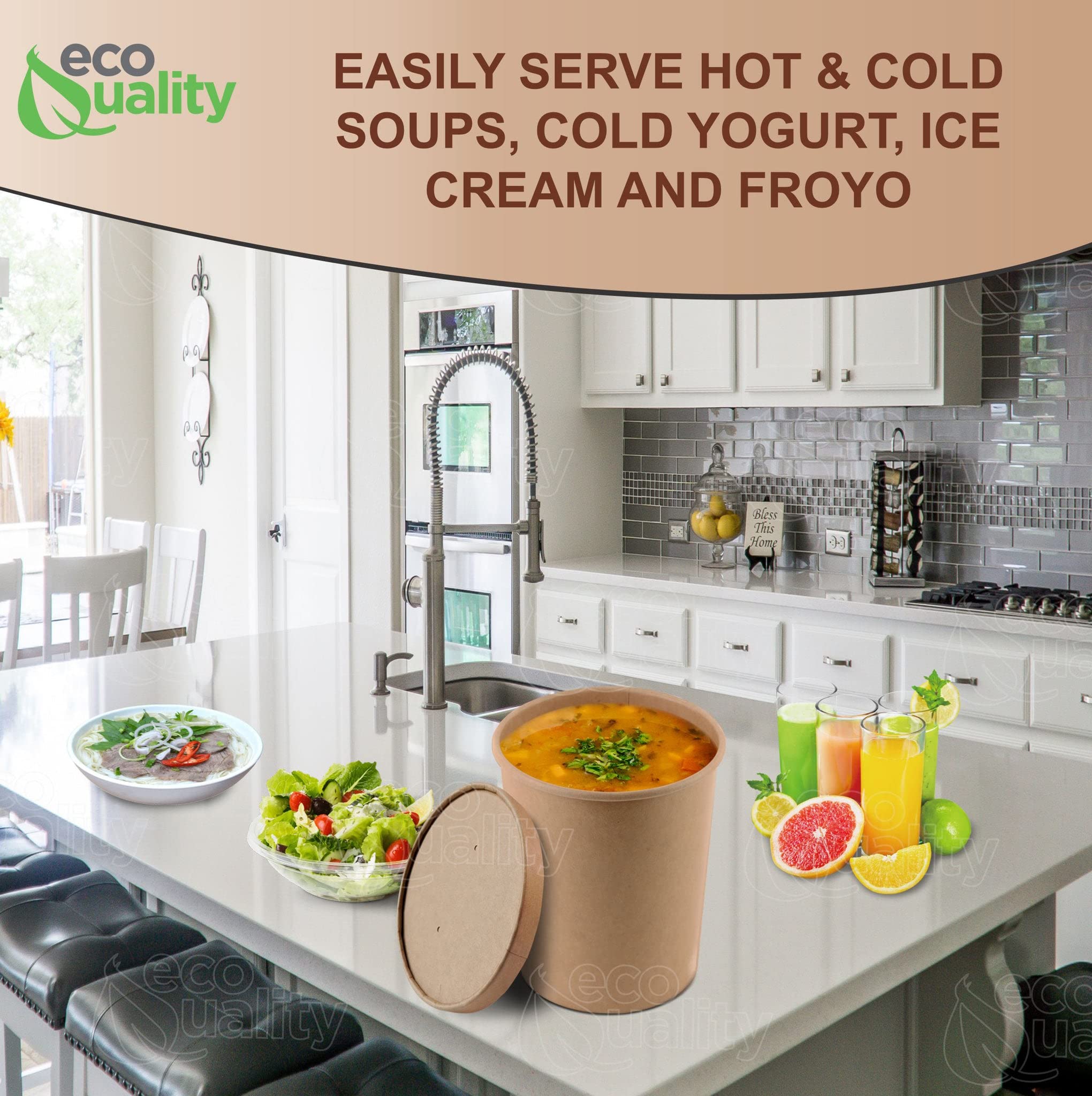 Eco-Friendly Disposable Kraft Paper Soup Bowls with Lids - 32 Pack Round 200ml Microwave & Freezer Safe Takeout Containers for Ice Cream, Frozen Yogurt, Desserts - Perfect for Parties, Picnics & Food Storage