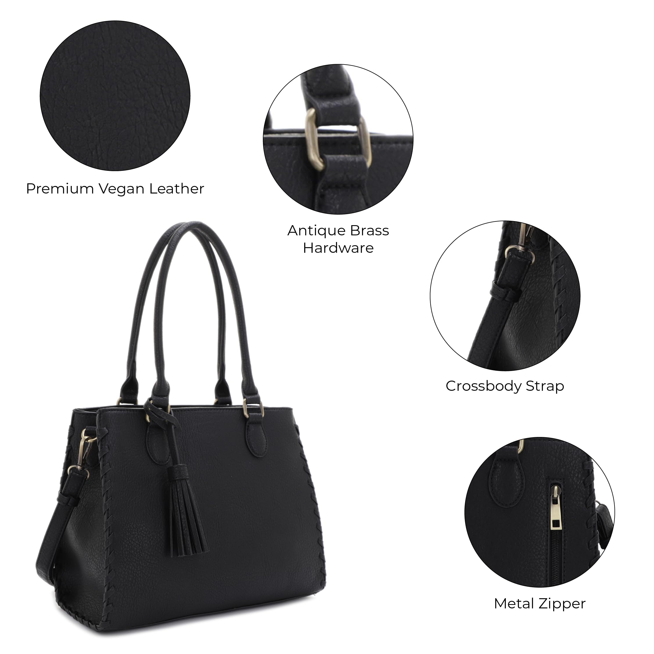 JESSIE & JAMES Lioness Concealed Carry Satchel Bag - Women's Leather Purse with Tassel, Top Handle & Adjustable Crossbody Shoulder Strap - Perfect for Everyday Use, Travel & Concealed Carry