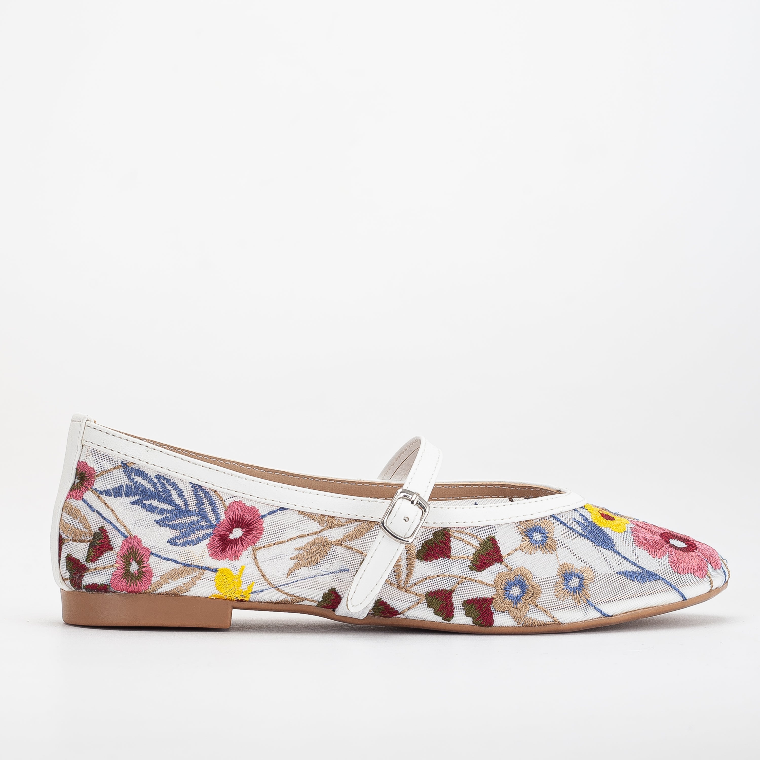 Fauna White Mesh Mary Jane Flats for Women - Comfortable & Stylish Casual Shoes for Work, Walking, and Everyday Wear