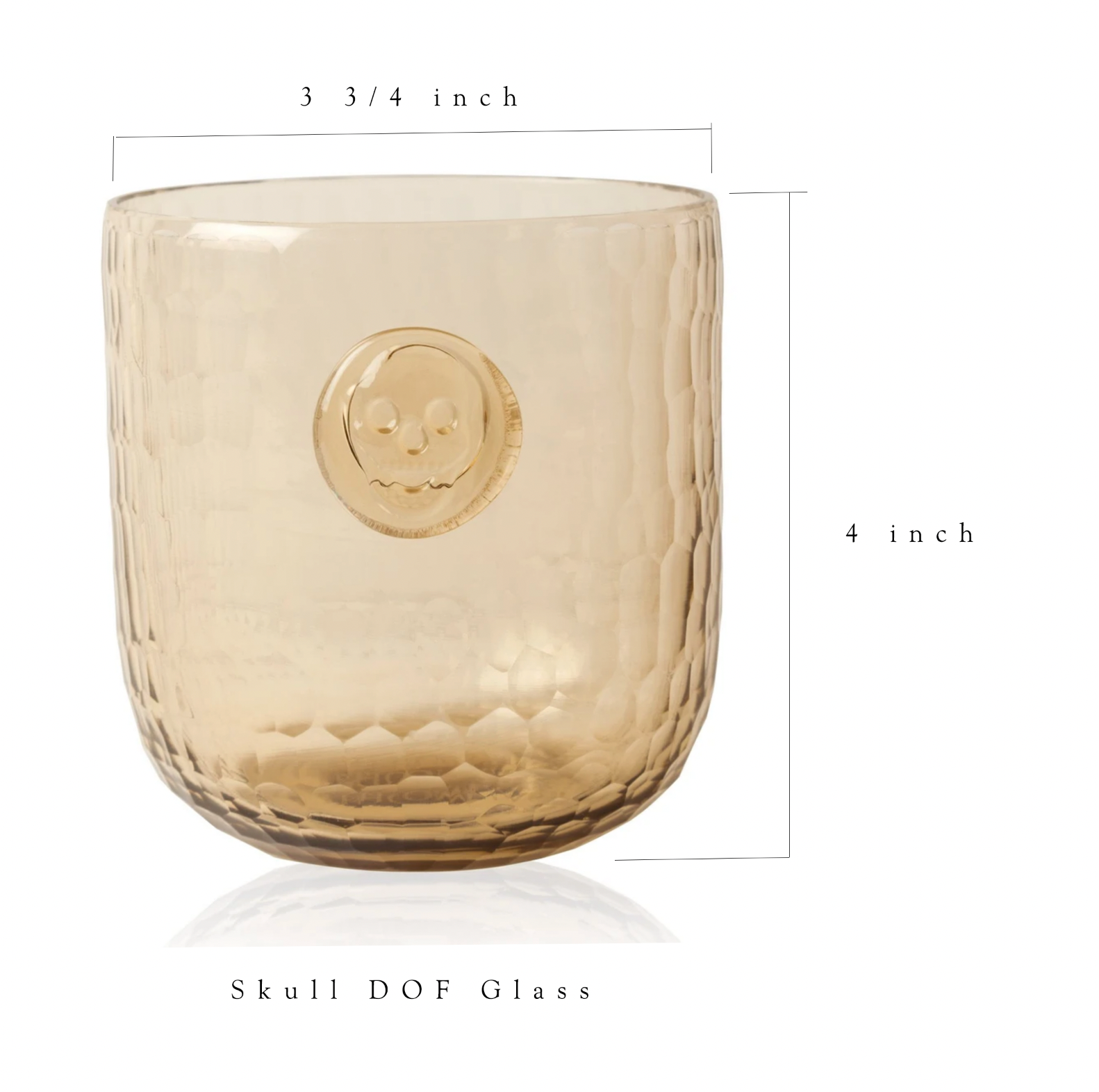 Skull Stamp DOF Drinking Glasses Set of 4 - Wooden Finish Barware for Halloween Parties, Gothic Decor & Whiskey Tasting