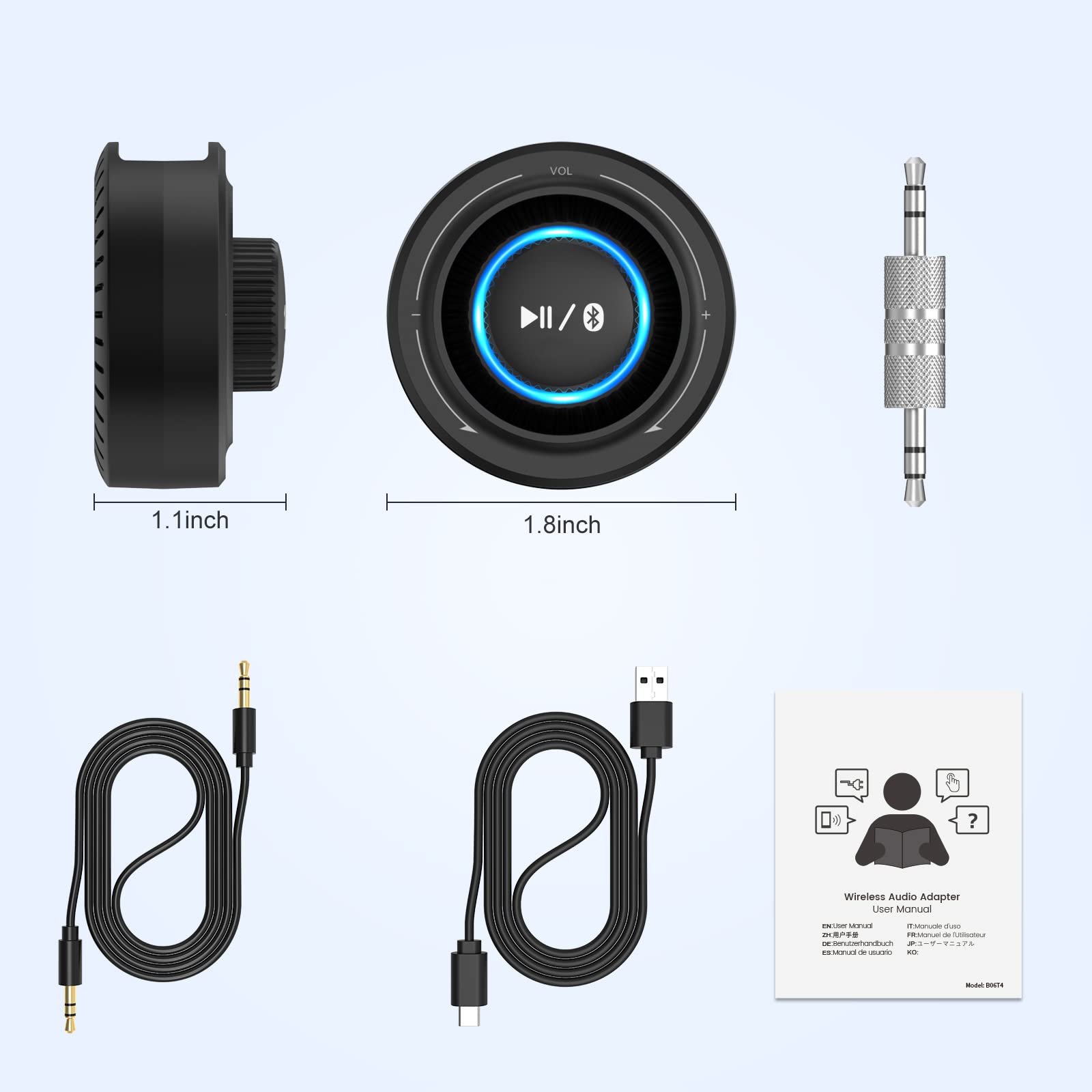 Wireless Bluetooth 5.2 Car Kit Aux Receiver - Portable 3.5mm Bluetooth Adapter for Car Radio, Home Stereo & Wired Headphones | Hands-Free Calling, Music Streaming for Commuting, Road Trips & Home Audio