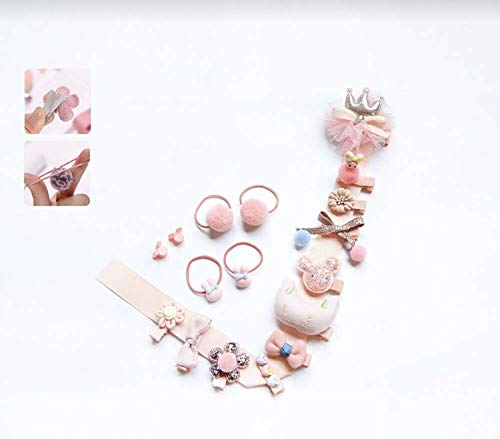 TRY Baby Girl Cute Hair Clips Gift Box - 18 Pcs Hair Accessories Set with 11 Alligator Clips, 2 Clutches, 4 Rubber Bands & Organizer (Peach Pink) - Perfect for Parties, School, and Daily Styling