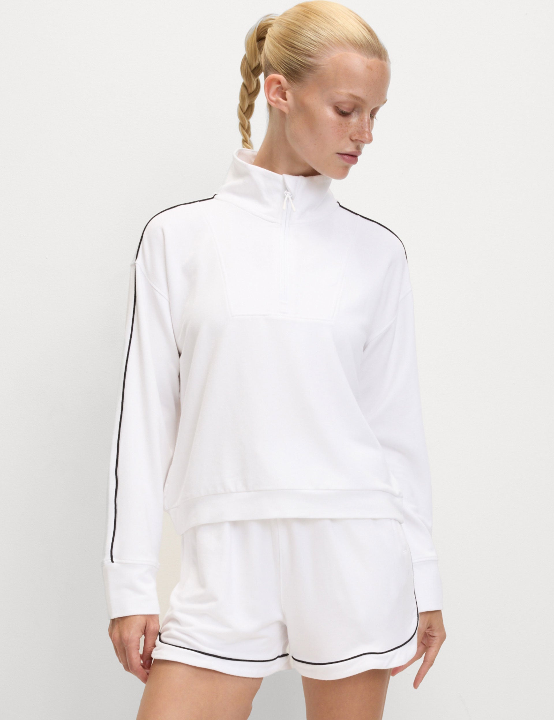 Modal Rich Funnel Neck Half Zip Top for Women - Soft Breathable White Pullover for Casual Wear & Layering