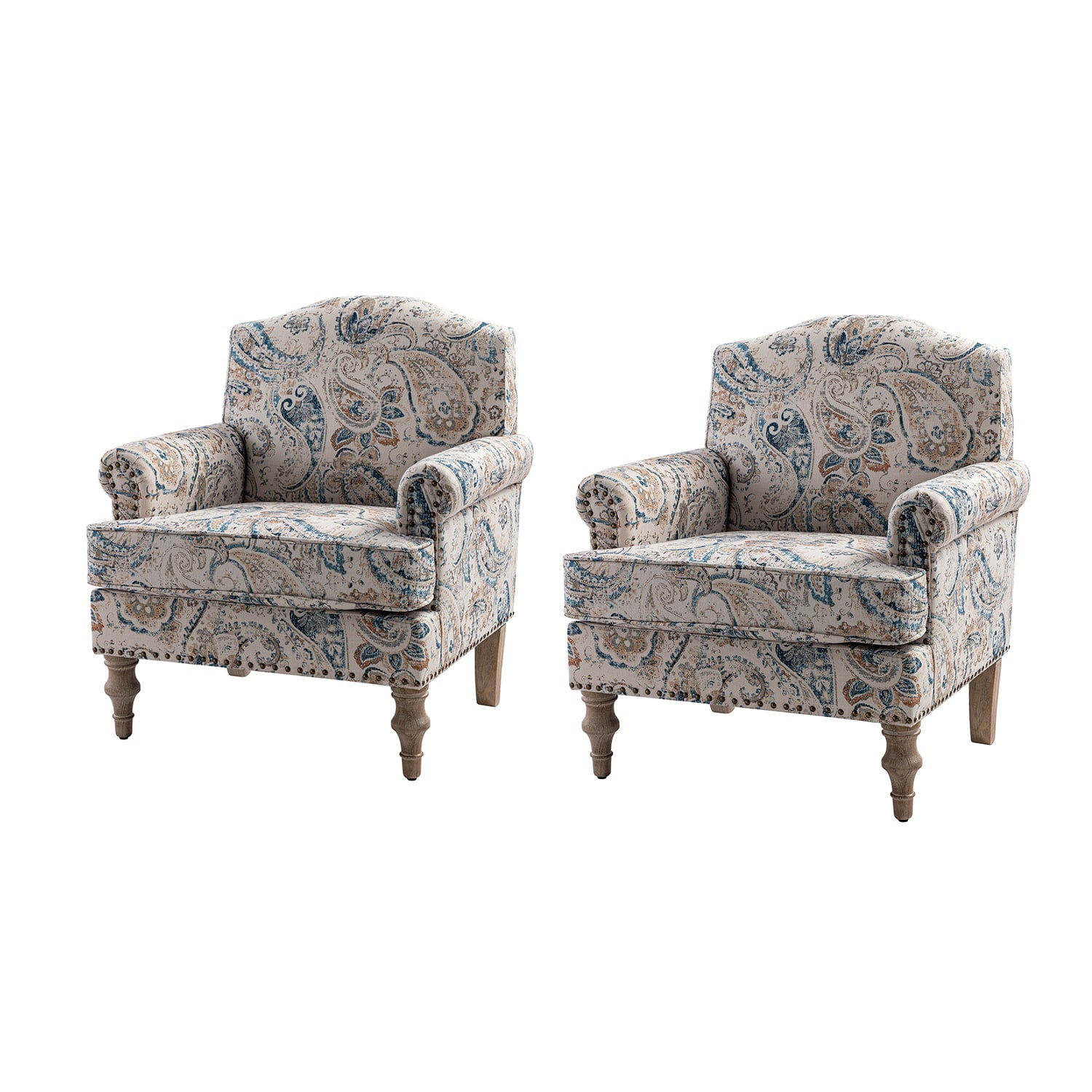 Raphael Farmhouse Armchair with Wooden Legs - Sturdy Frame Accent Chair for Living Room, Bedroom & Office (Multiple Styles Available)