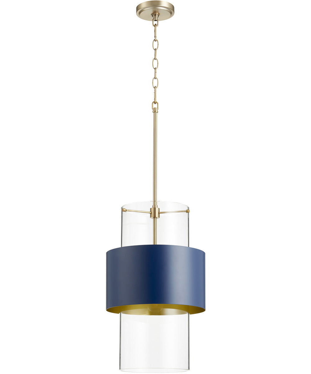 12W Single Light Pendant Lighting Fixture in Aged Brass with Blue Glass Shade - Perfect for Kitchen Island, Dining Room, or Entryway Decor