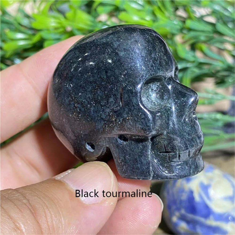 Natural Black Tourmaline Obsidian Crystal Skull - Bloodstone Healing Stone for Reiki, Meditation & Energy Work - Unique Mineral Cranium Decor for Home, Office or Sacred Space