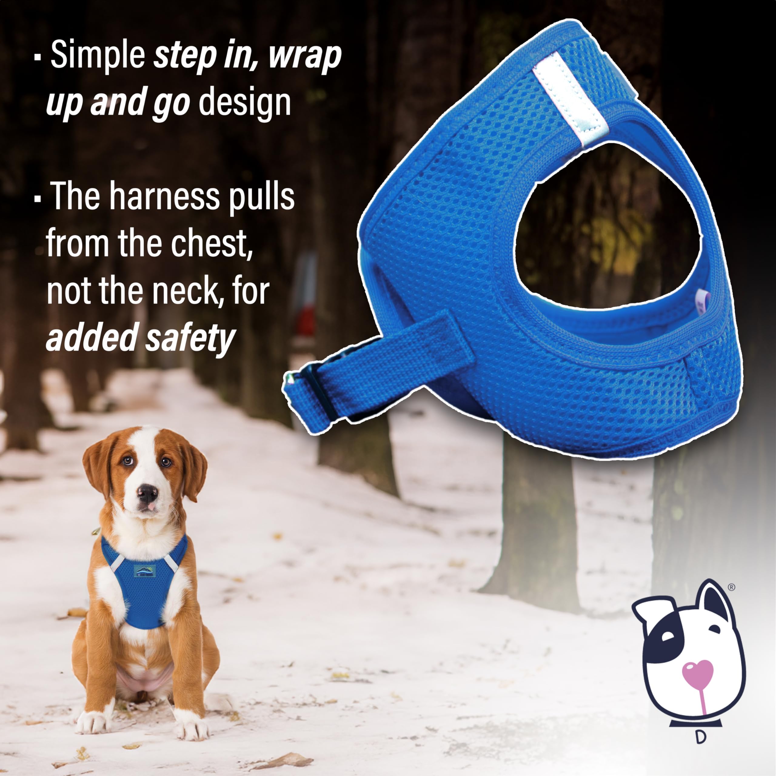 Doggie Design No-Choke Dog Harness - Breathable Mesh Polyester Pet Vest with Easy Step-in Design for Small, Medium & Large Dogs - Cobalt Blue Size L - Perfect for Walking, Hiking & Outdoor Adventures