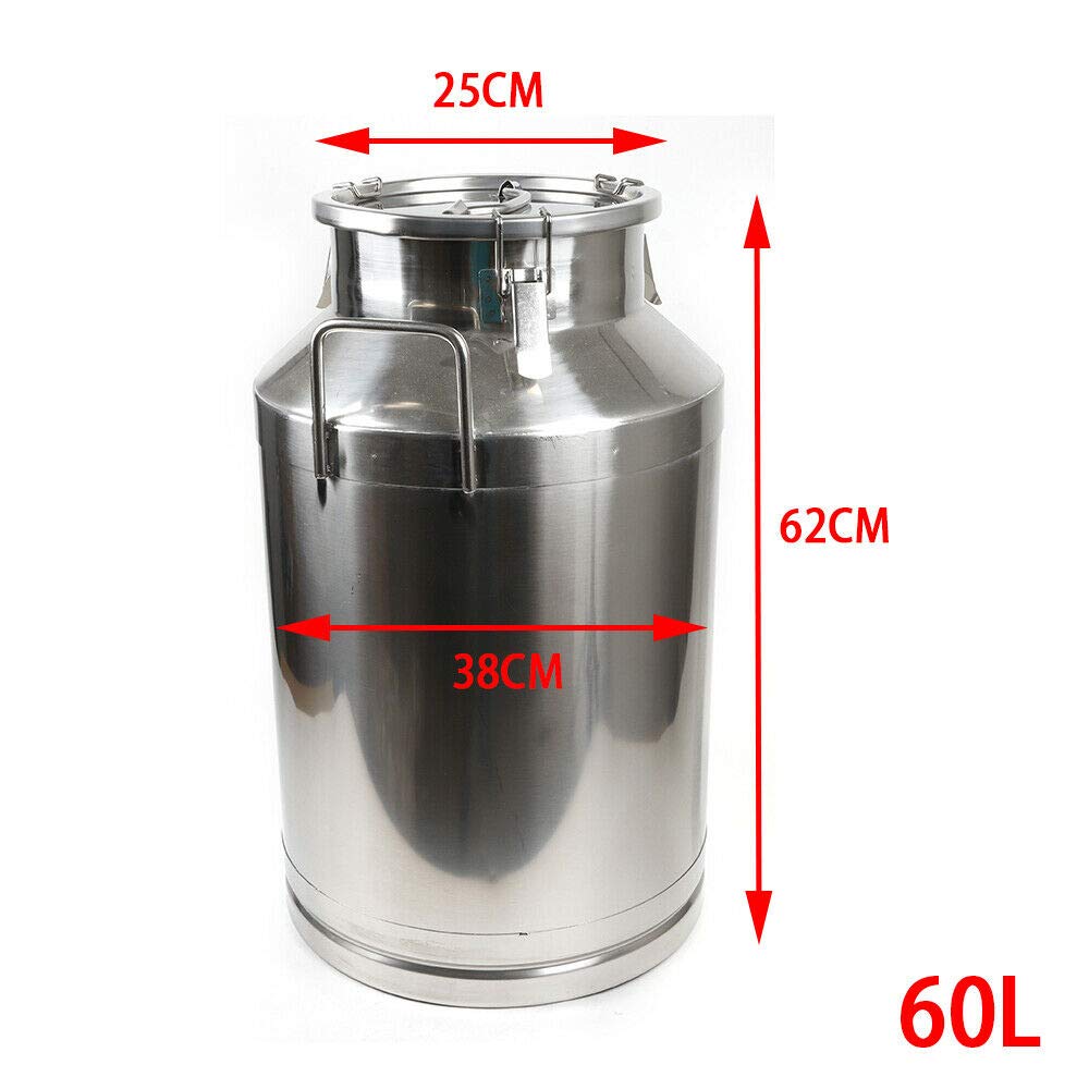 LOYALHEARTDY 15.85 Gallon (60L) Stainless Steel Milk Can & Wine Pail with Airtight Sealed Lid - Food Grade Storage Container for Milk Transport, Fermentation, Bulk Liquid Storage - Perfect for Dairy Farms, Wineries & Home Brewing