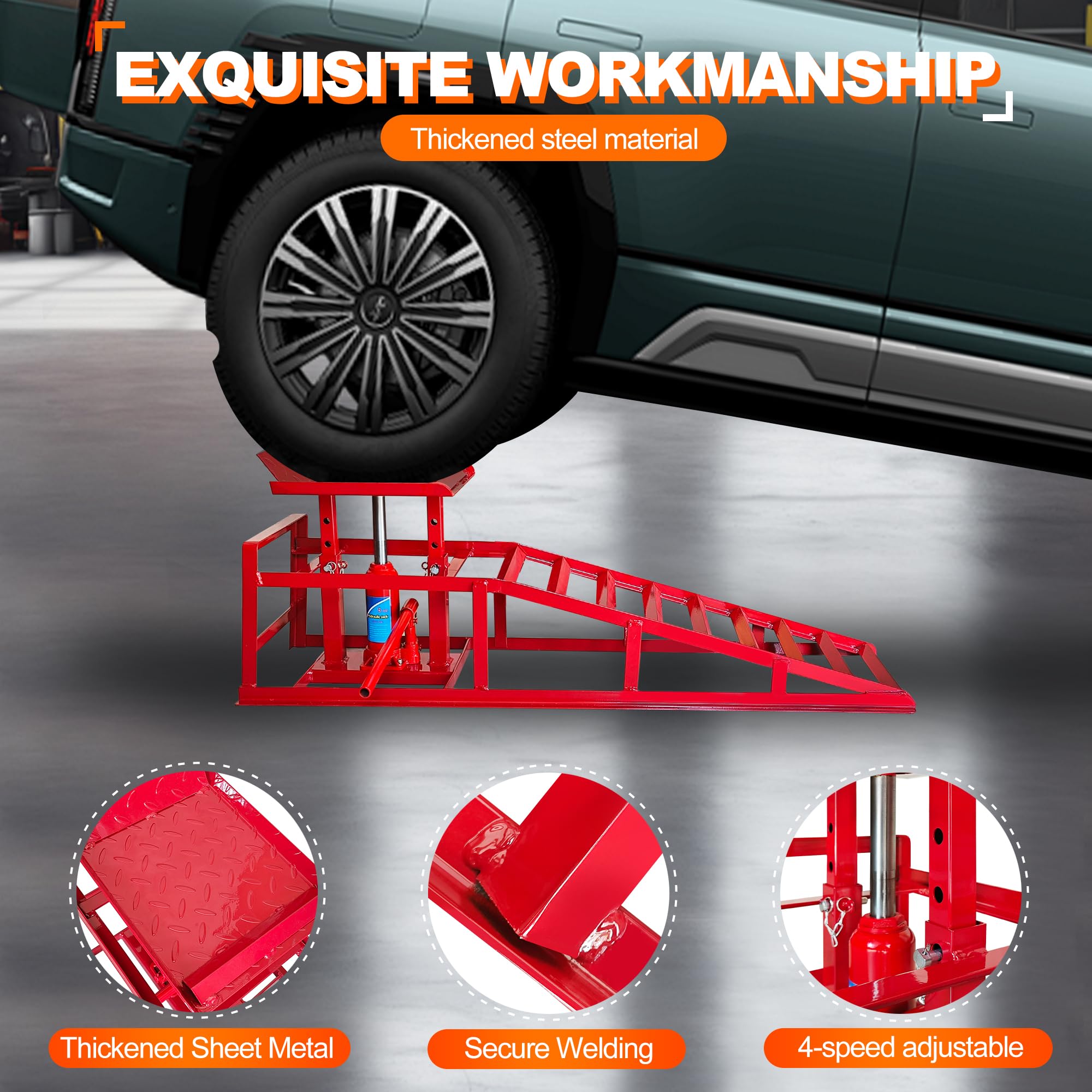 2 Pack Heavy Duty Hydraulic Car Ramps 11050LBS Capacity (5 Ton) - 9