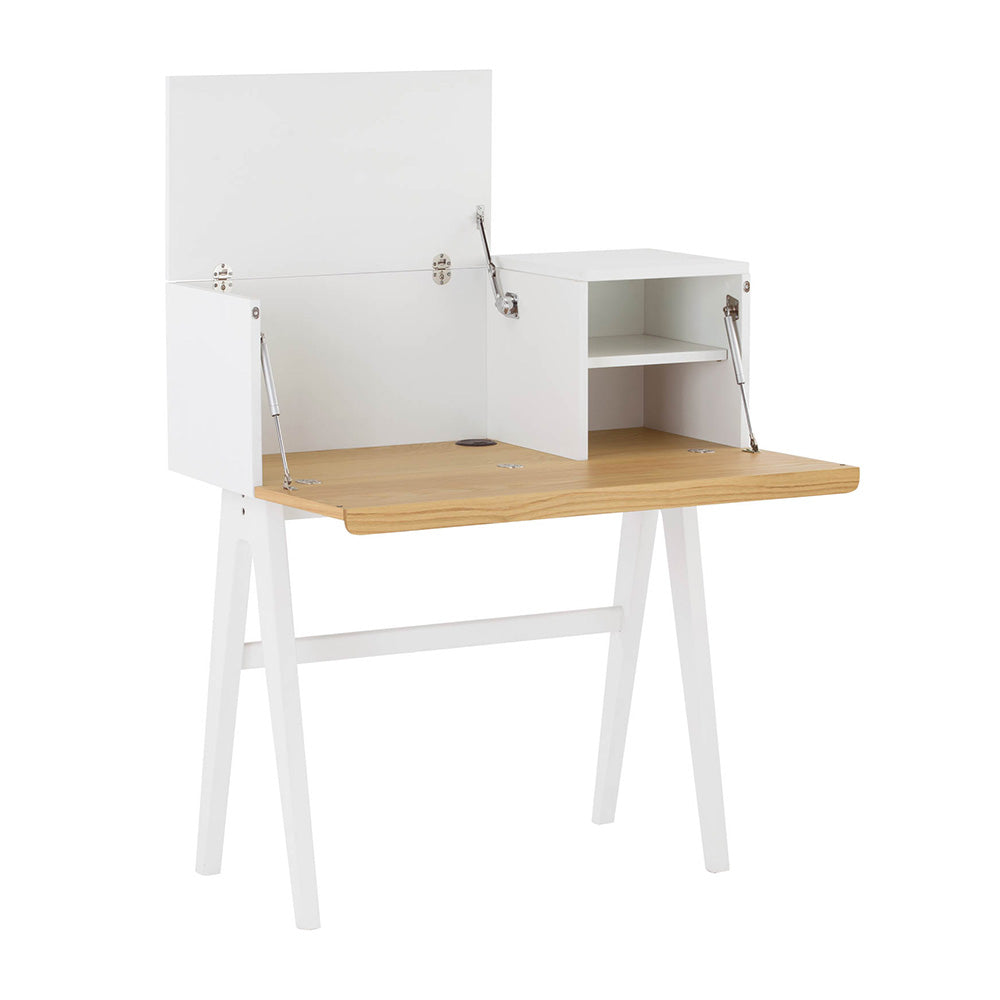 VALEN Study Desk 96cm White & Oak - Modern Writing Desk for Home Office, Student Study & Small Space Workstation