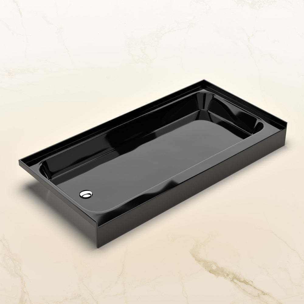 Voltaire 60 x 30 Inch Glossy Black Shower Pan Base with Left Drain - Perfect for Modern Bathroom Renovations and Walk-In Shower Installations