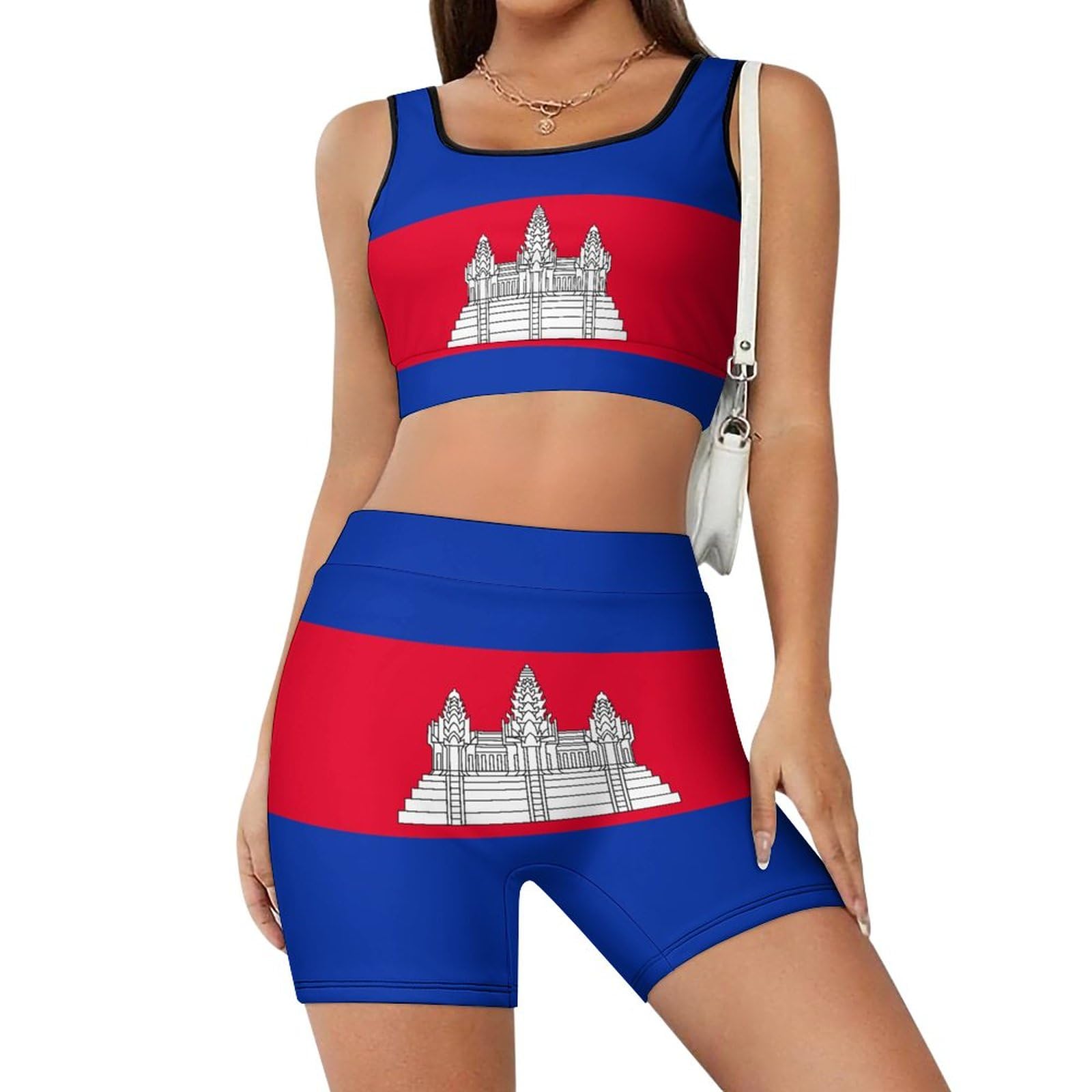Bahamas Flag Women's Yoga Outfit - 2 Piece Sports Shorts & Sports Bra Vest Set for Gym, Workout & Activewear | Perfect for Yoga, Running & Fitness Training
