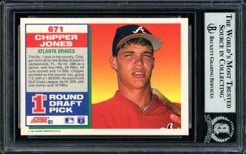 Chipper Jones Autographed 1991 Score Rookie Card #671 Atlanta Braves Beckett BAS Certified #155936 - PSA Slabbed Baseball Collectible for Fans & Memorabilia Display