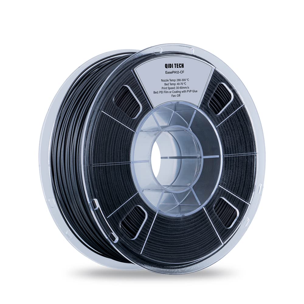 QIDI TECHNOLOGY PA12-CF Carbon Fiber Nylon 3D Printer Filament 1.75mm 1Kg Spool - High Strength, Precision, Low Warpage & Moisture Sensitivity - Ideal for Functional Prototypes, Automotive Parts & Industrial Applications