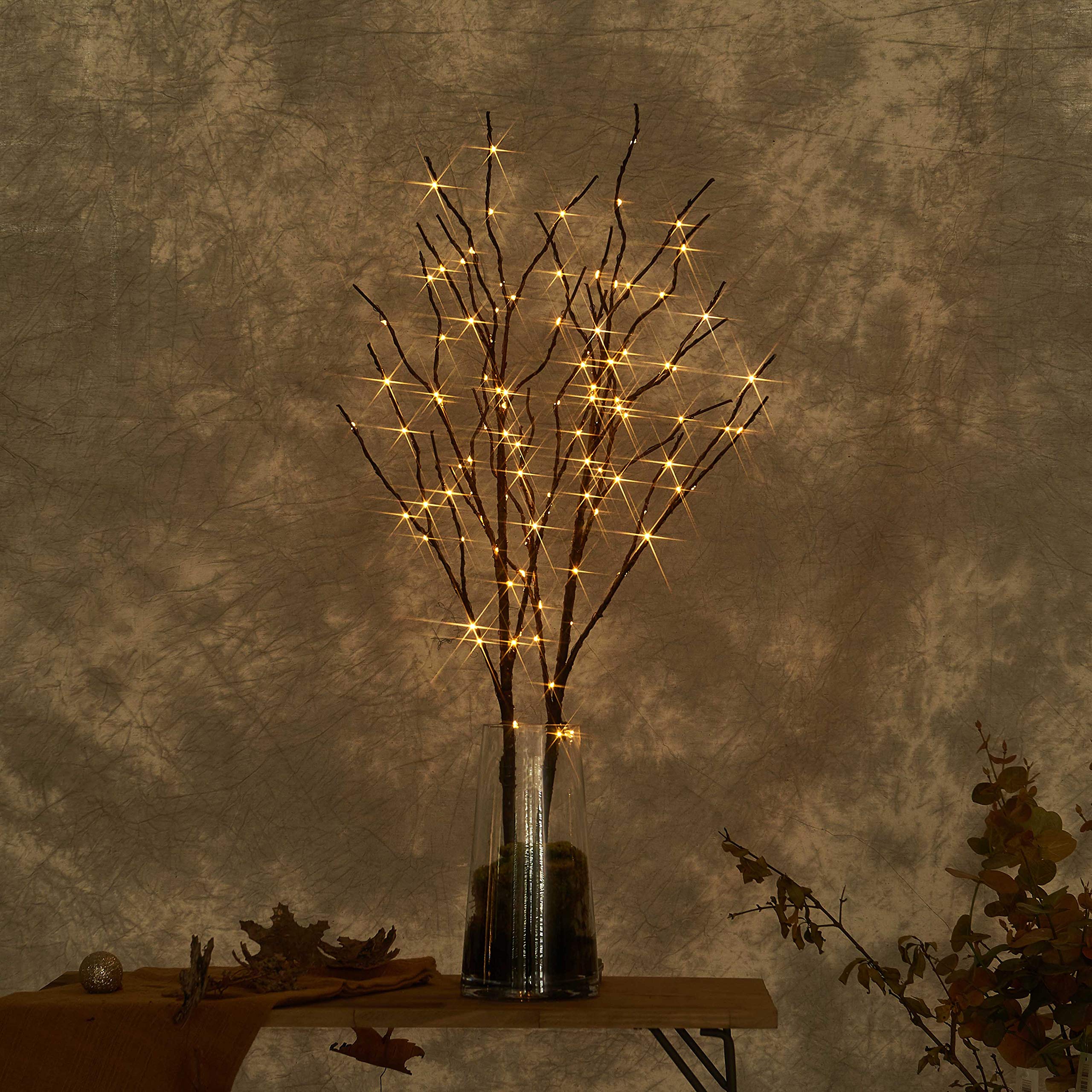 LITBLOOM 32IN 100 LED Lighted Brown Willow Branches with Timer - Battery Operated Warm White Lights for Christmas Tree Decorations | Indoor & Outdoor Holiday Decor for Home, Wedding, Party, Garden