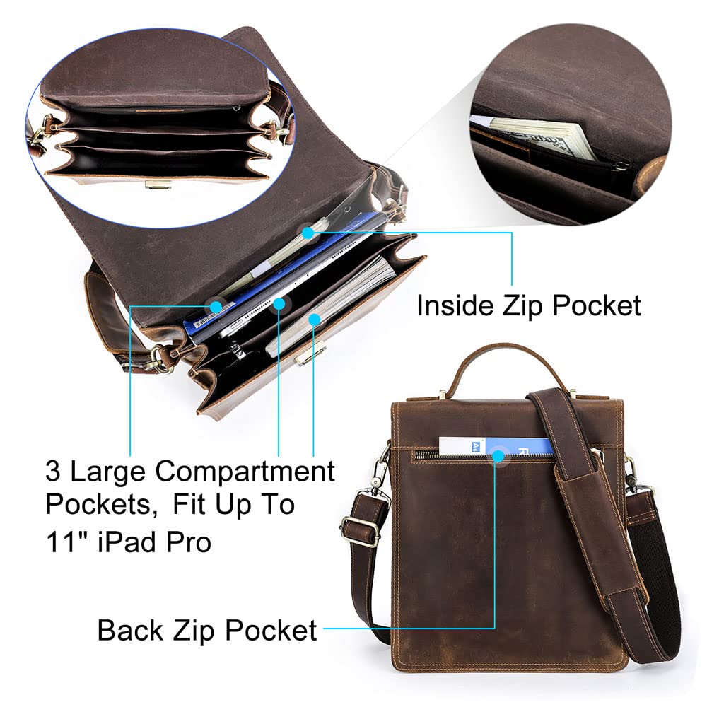 Premium Full Grain Leather Messenger Bag for Men - Secure Lock Briefcase, Travel & Crossbody Shoulder Bag - Ideal for Business, Commuting & Daily Use