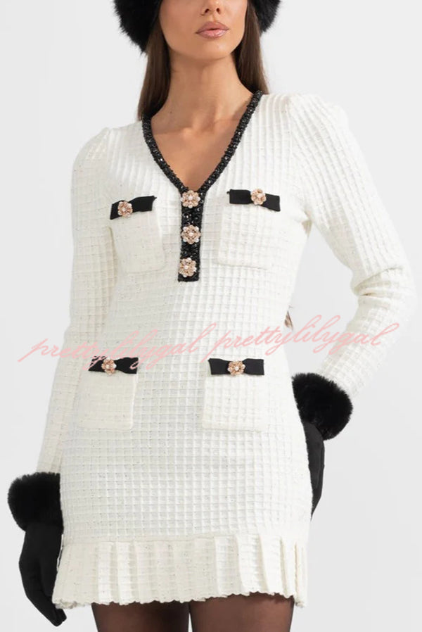 Stylish Waffle Knit Mini Dress with V-Neck & Ruffles - Perfect for Date Night, Party Wear & Casual Outings