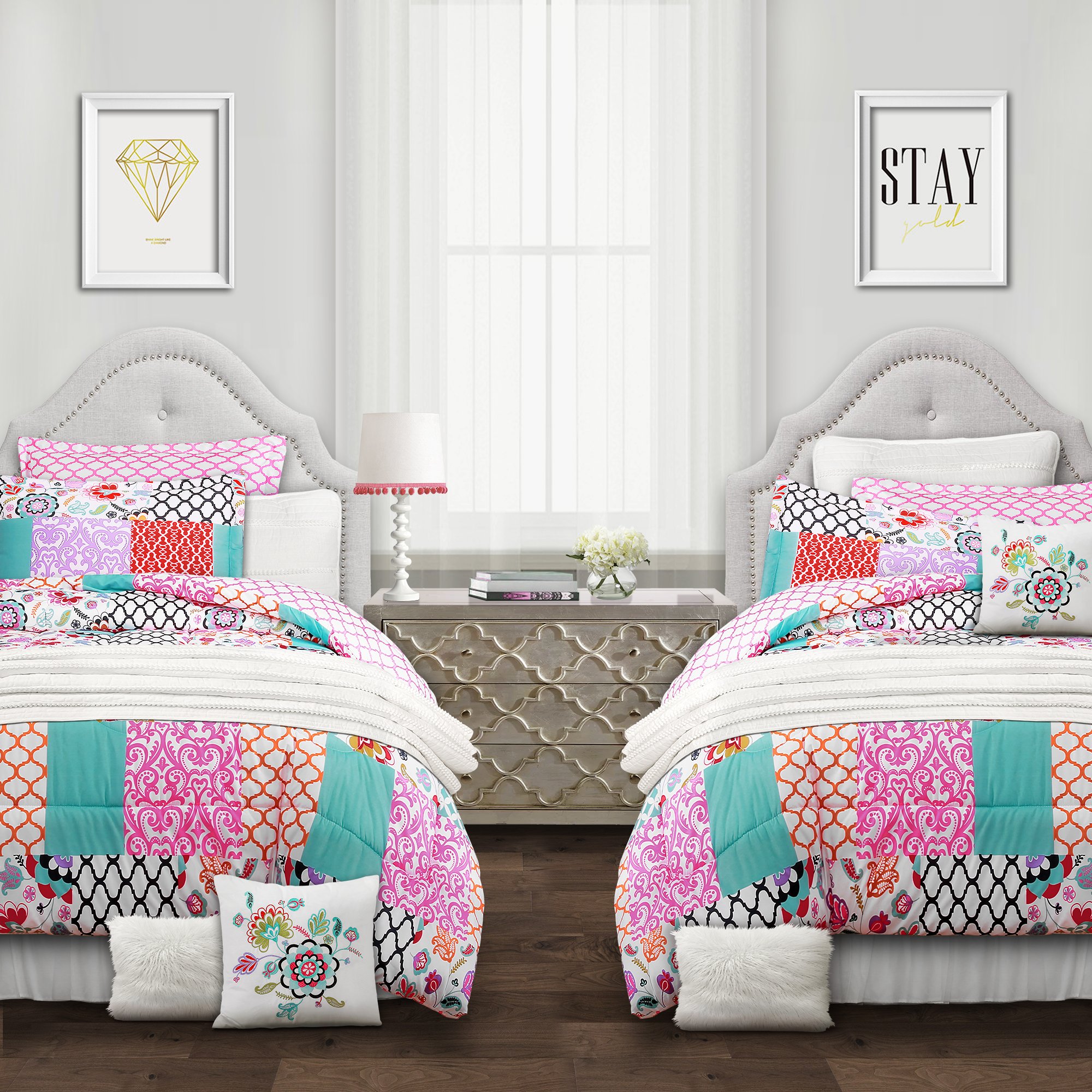 Lush Decor Brookdale Reversible 5-Piece Comforter Set - Full/Queen, Multicolor Patchwork Design, Soft Microfiber Bedding for Dorm, Bedroom & Guest Room - Perfect for Teens, College Students & Cozy Home Decor
