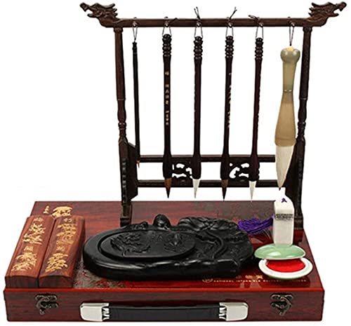 Premium Chinese Calligraphy Brush Set - Traditional Ink Brush Pens for Calligraphy Writing, Complete Gift Kit with Brush Holder (Four Treasures Collection, Color B) - Perfect for Beginners, Artists & Zen Meditation Practice