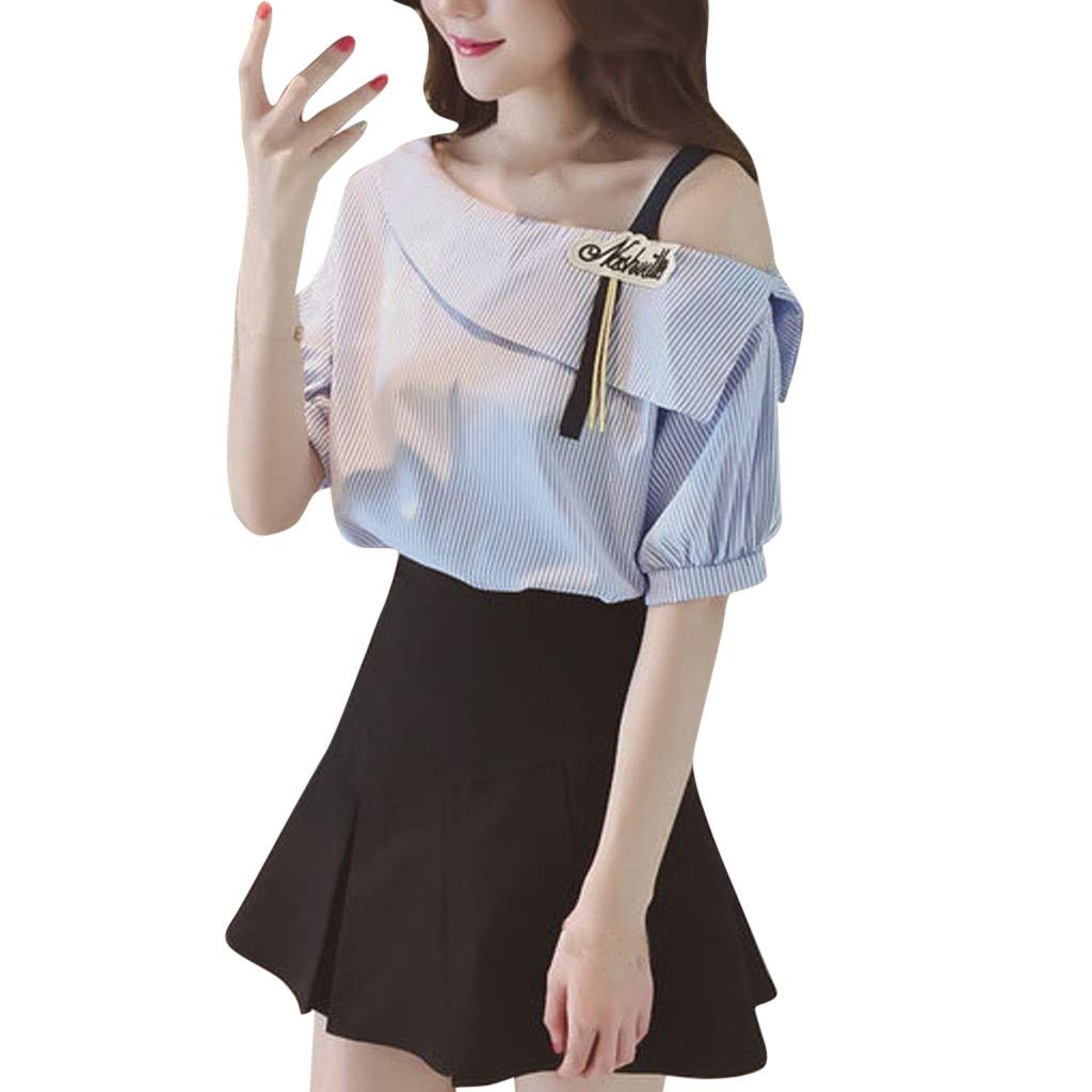 One Shoulder Striped Short Sleeve Blouse - Cute & Sexy Women's Spring Top for Date Night & Vacation Outfits