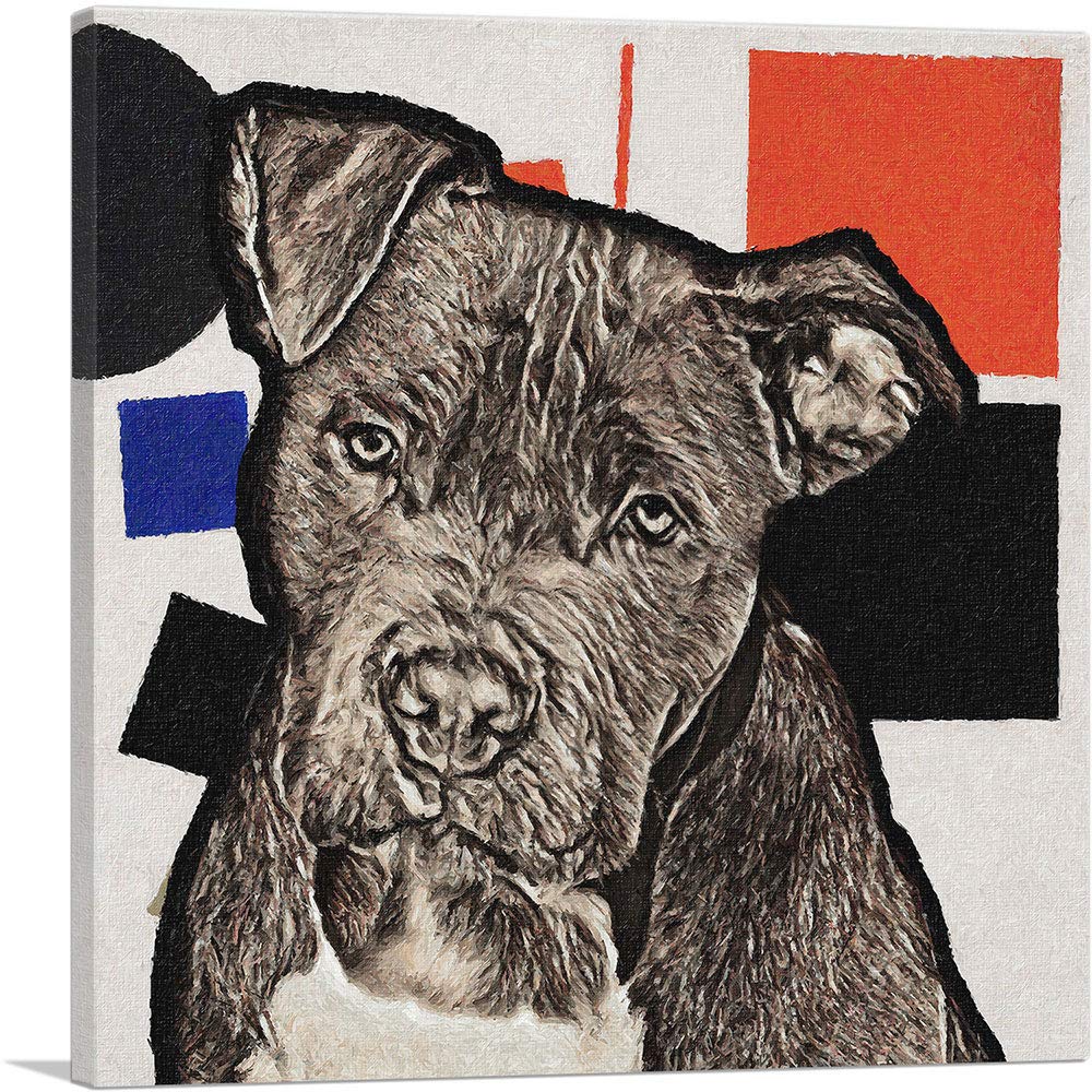 Cane Corso Dog Breed Canvas Art Print - Black, Blue, Red Stretched Framed Painting - 26x26 Inch Wall Decor for Living Room, Bedroom & Office - Giclee Poster Picture Home Décor (0.75
