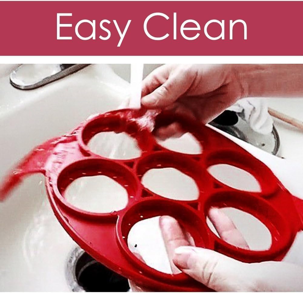 Flip N Cook Pancake Maker - Non-Stick Silicone Mold Set (Round, Heart Shapes, Pink) for Easy Homemade Pancakes, Breakfast & Kids Cooking Fun