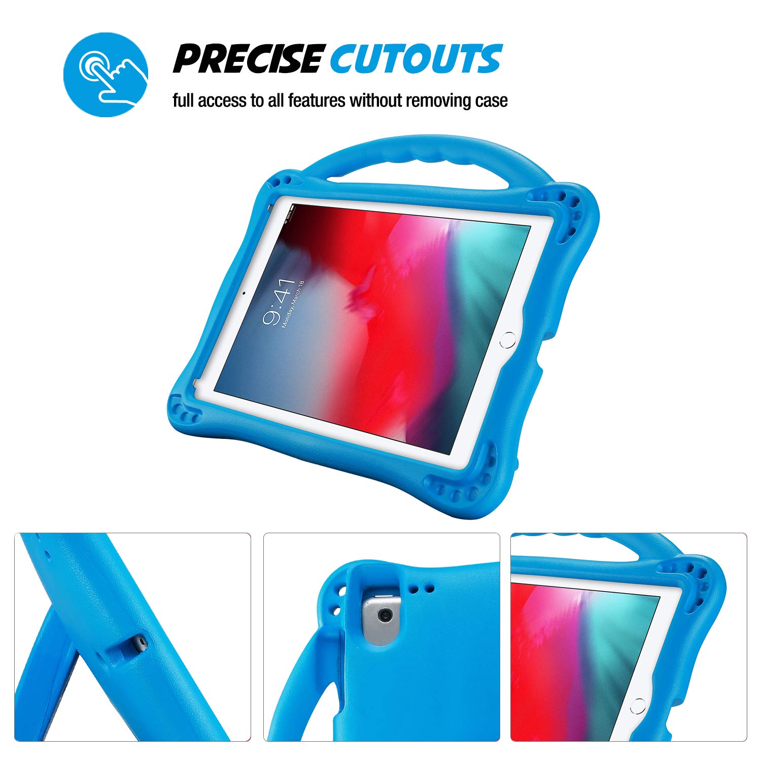 ProCase Shockproof Kids iPad Case for iPad 9.7 (6th/5th Gen 2017/2018), iPad Air 2/Air 1, iPad Pro 9.7 (2016) - Lightweight Rugged Protective Cover with Handle & Kickstand for Boys & Girls (Blue) - Perfect for School, Travel & Home Learning