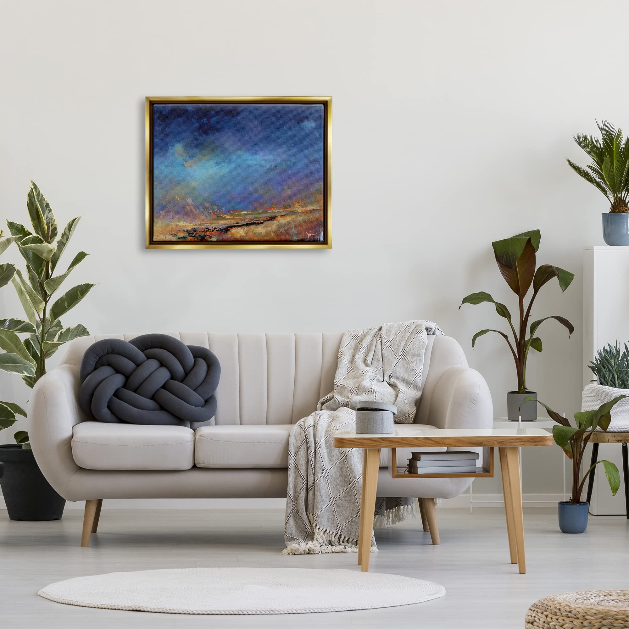 Stupell Industries Lost Land Abstract Landscape Framed Floater Canvas Wall Art by Patrick Dennis - Modern Home Decor for Living Room, Bedroom & Office