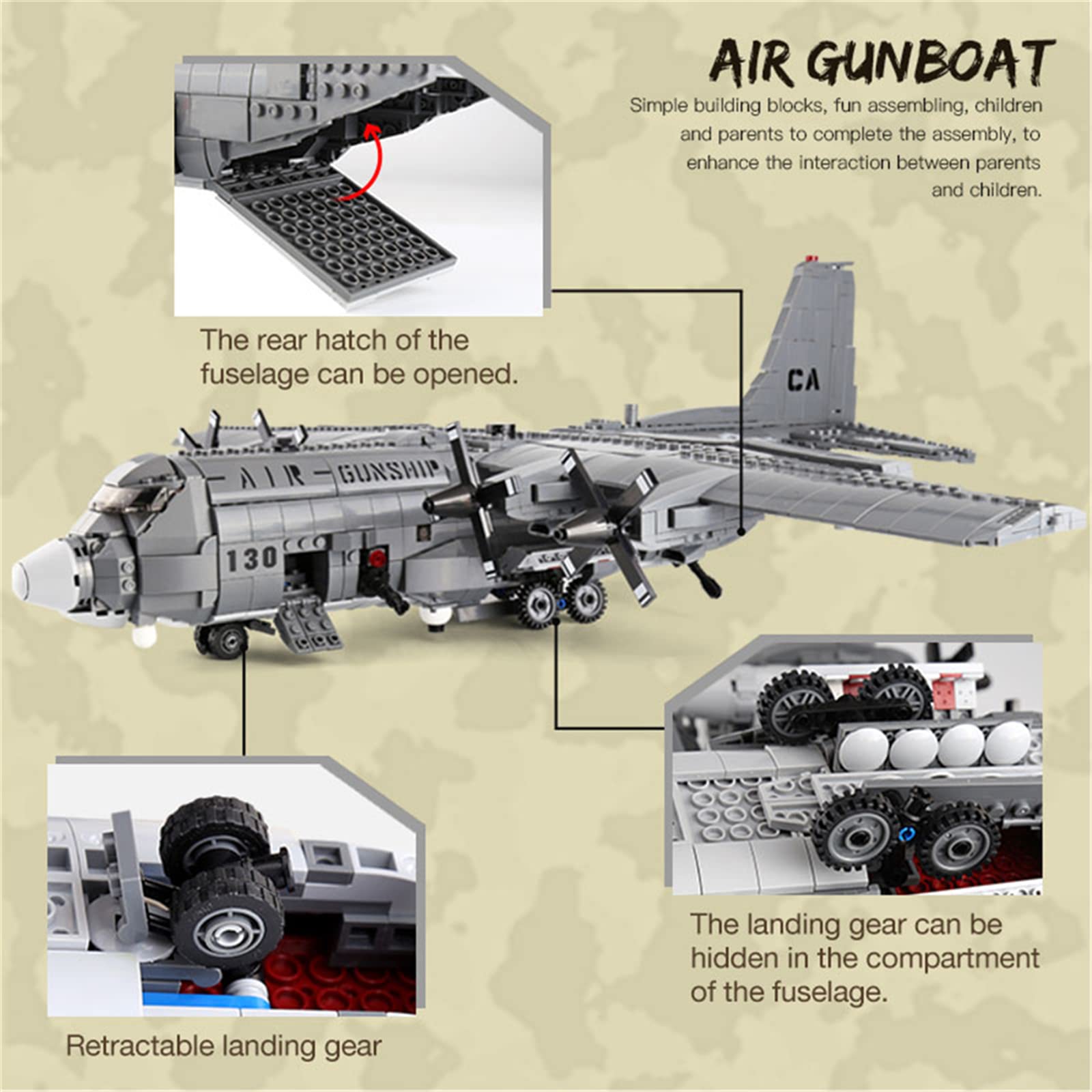 WW2 Military Airplane Building Kit - 1713pcs AC130 Gunship Model Set, Collectible Aircraft Toy for Teens & Adults | Perfect for History Enthusiasts, Display & STEM Learning