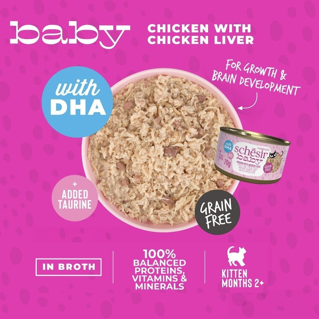 Schesir Grain-Free Kitten Wet Food - Complete & Balanced Nutrition with Wholefood Fillet & Velvet Mousse (70g) - Perfect for Growing Kittens and Picky Eaters