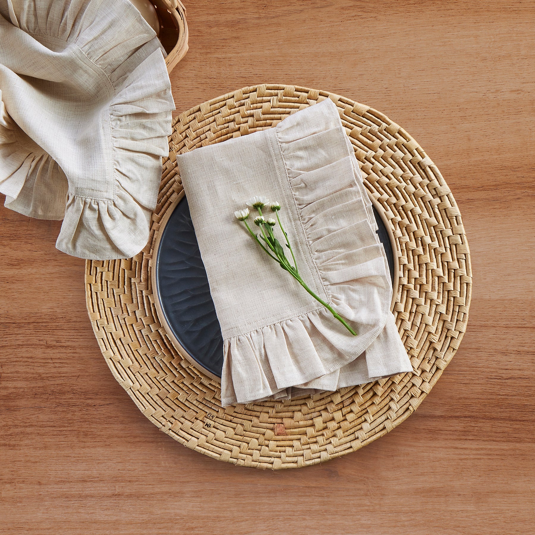 Gabrielle Ruffle Napkins Set of 4 - Elegant Cotton Dinner Napkins for Formal Dining, Wedding, and Special Occasions