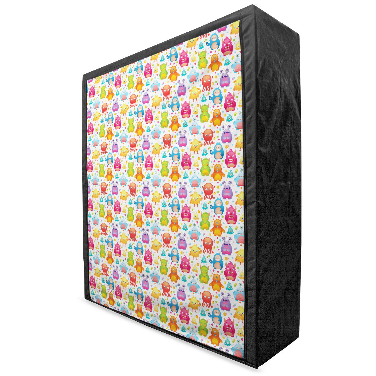 Ambesonne Alien Portable Fabric Wardrobe - Mutant Monsters Print on Colorful Dotted Background, Lizard Squid Design Closet Organizer with Shelves, 59 Inch Multicolor | Perfect for Bedroom, Dorm Room & Kids Room Storage