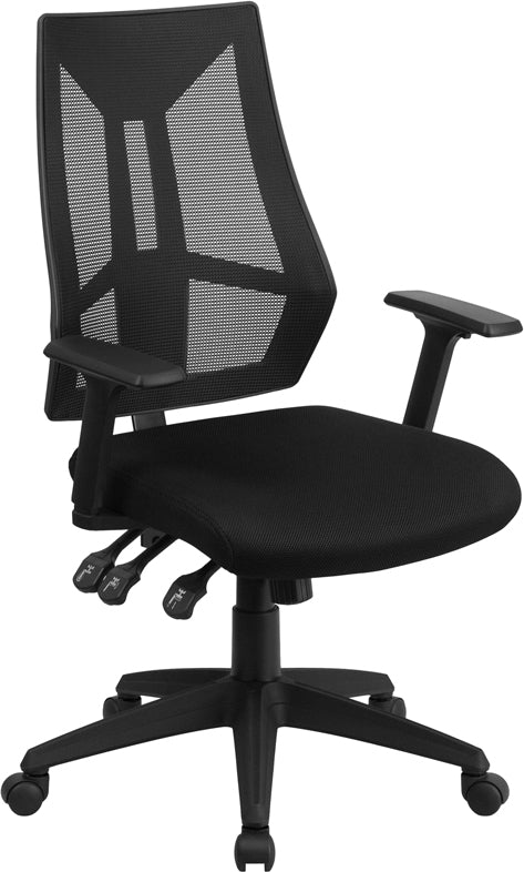 FLASH Ivan High Back Black Mesh Ergonomic Office Chair with Adjustable Arms - Swivel Task Chair for Home & Office Workspace, Gaming, and Computer Desk Use
