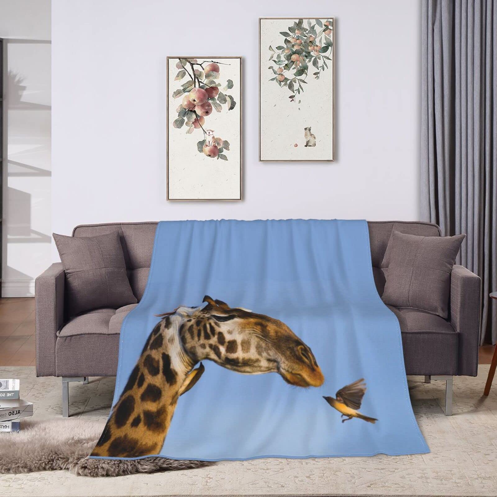 Soft Flannel Fleece Giraffe Print Throw Blanket 80x60 Inches - Cozy Animal Blanket for Couch, Bed & Air Conditioning - Perfect for Kids, Adults & Home Decor