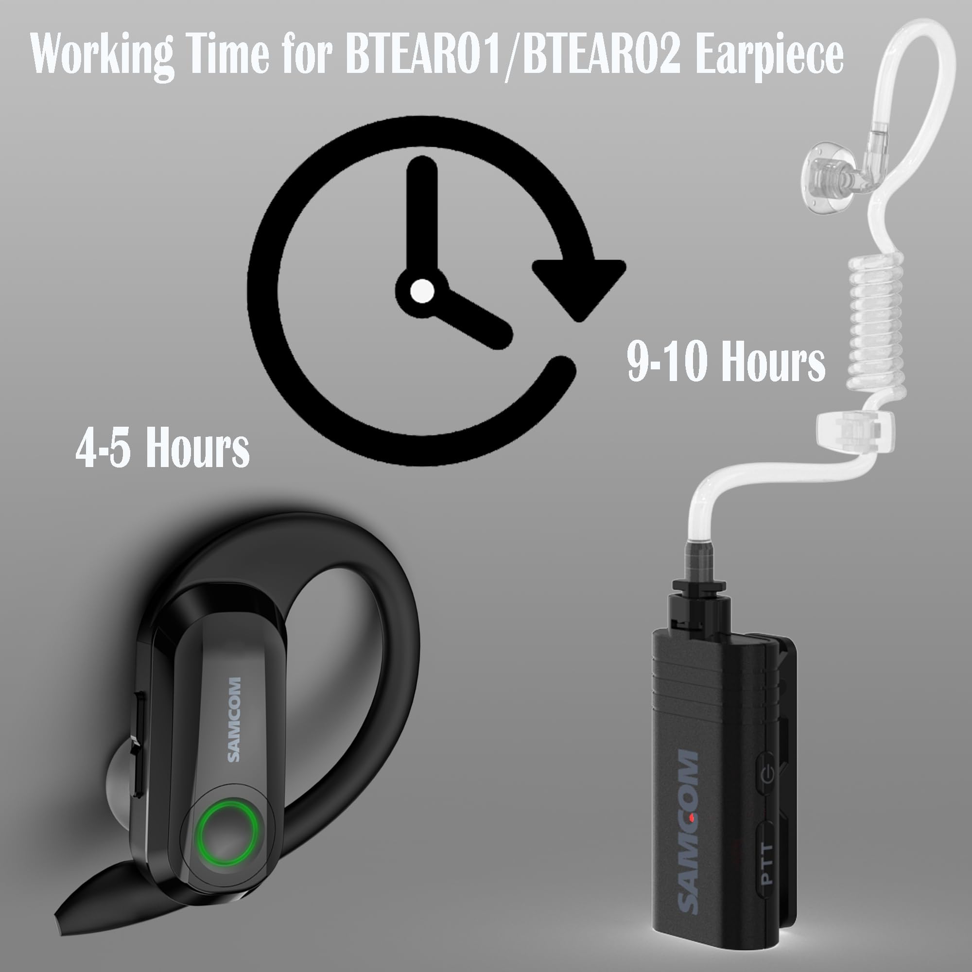 Wireless Bluetooth Headset with Clear Acoustic Tube Earpiece - 10 Hour Battery Life, PTT Microphone & 2-Pin Dongle for Two-Way Radios | Perfect for Security, Surveillance & Professional Communication