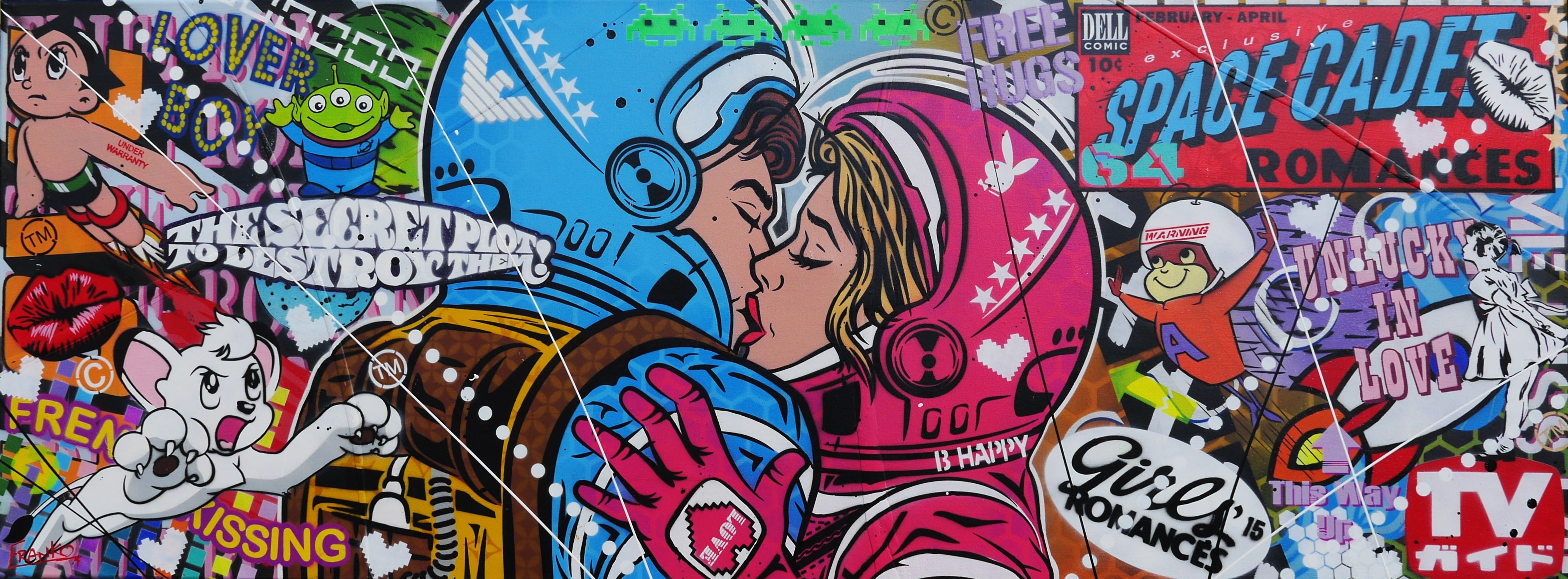 Lovin Cadets 160cm x 60cm Textured Urban Pop Art Canvas Painting - Modern Wall Decor for Living Room, Bedroom & Office