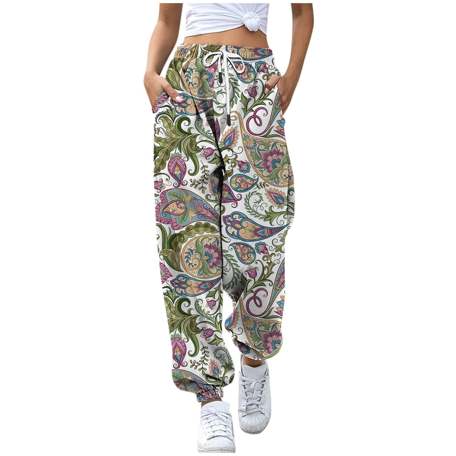 Xiloccer Women's Capri Hiking Pants - Retro Drawstring Yoga Leggings for Gym, Running & Outdoor Activities | Comfortable Jogger Sweatpants for Workouts & Casual Wear