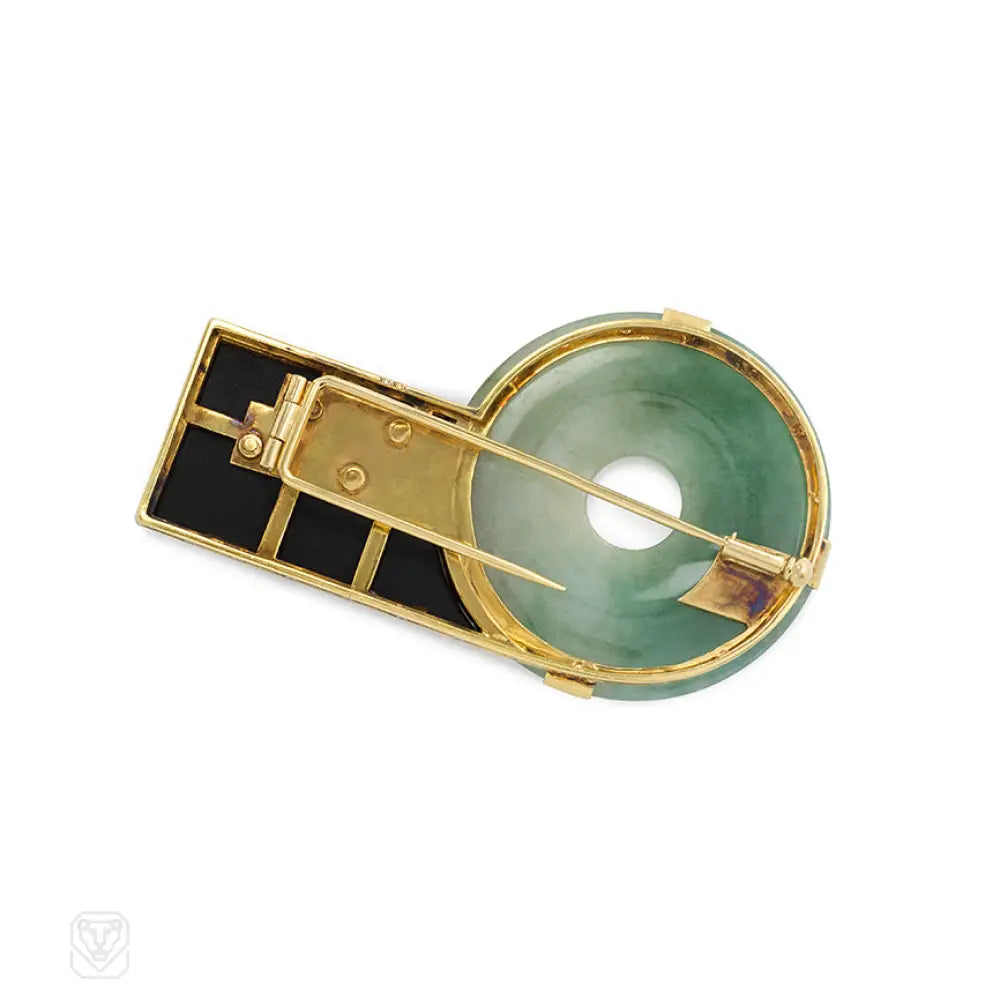 Vintage Art Deco Onyx, Jade & Diamond Brooch - Elegant Antique Jewelry for Weddings, Parties & Special Occasions