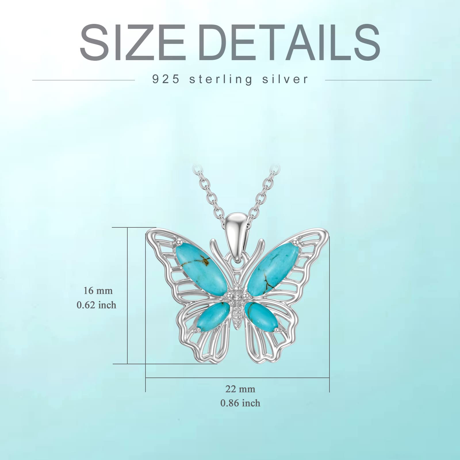 925 Sterling Silver Turquoise Butterfly Necklace for Women - Genuine Natural Stone Pendant Jewelry Gift for Christmas, Birthday, Anniversary | Elegant Boho Fashion Accessory for Parties, Date Night & Special Occasions