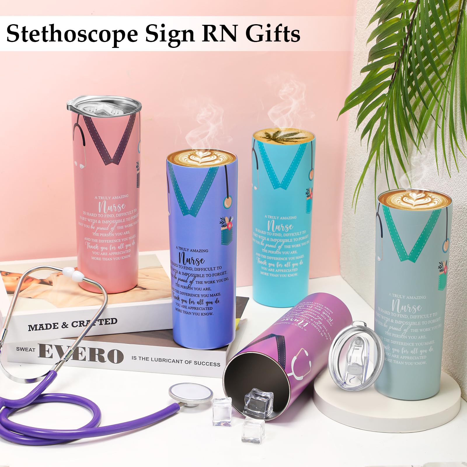 Sabary 24-Piece Nurse Appreciation Gift Set - 20oz Stainless Steel Tumblers with Straws, Stethoscope & Sign - Perfect for CNA Gifts, Nurses Week, Nursing Students & Medical Professionals - Great for Hospitals, Clinics & Christmas Celebrations (Multicolor)