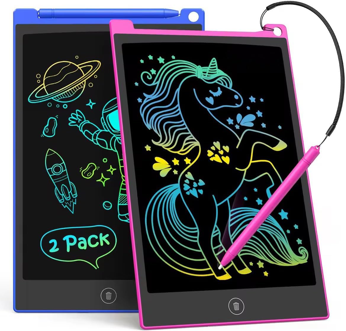 TECJOE 2 Pack LCD Writing Tablet - 10 Inch Colorful Doodle Board Drawing Tablet for Kids, Erasable Electronic Sketch Pad - Perfect Travel Learning Toy & Christmas Birthday Gift for 3 4 5 6 Year Old Boys Girls Toddlers - Great for Home, School & Car Rides