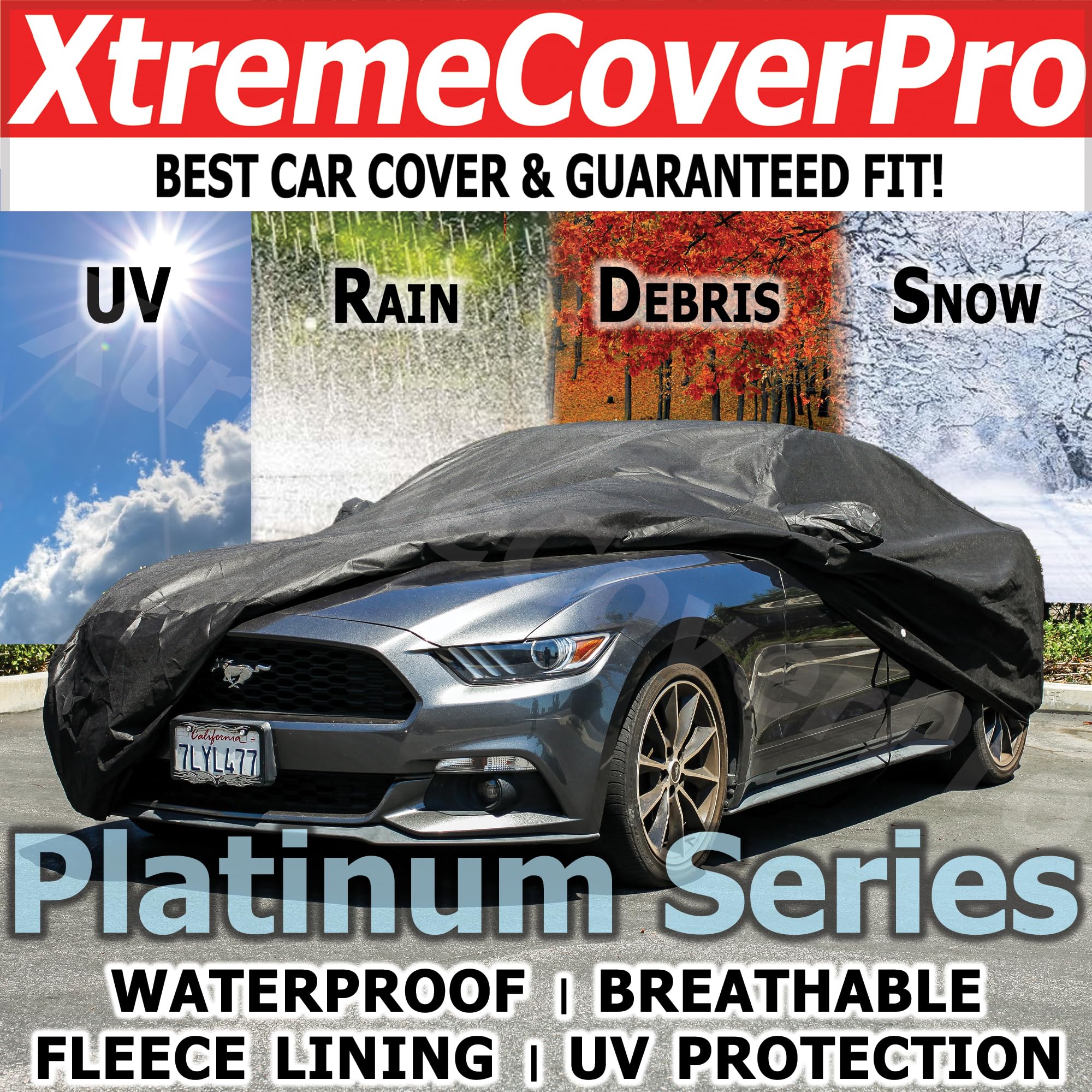 Premium Custom Fit Car Cover for Ford Mustang (2015-2023) - XTREMECOVERPRO Platinum Series Waterproof Dustproof UV Protection - Perfect for Outdoor Parking, Garage Storage & Travel Protection