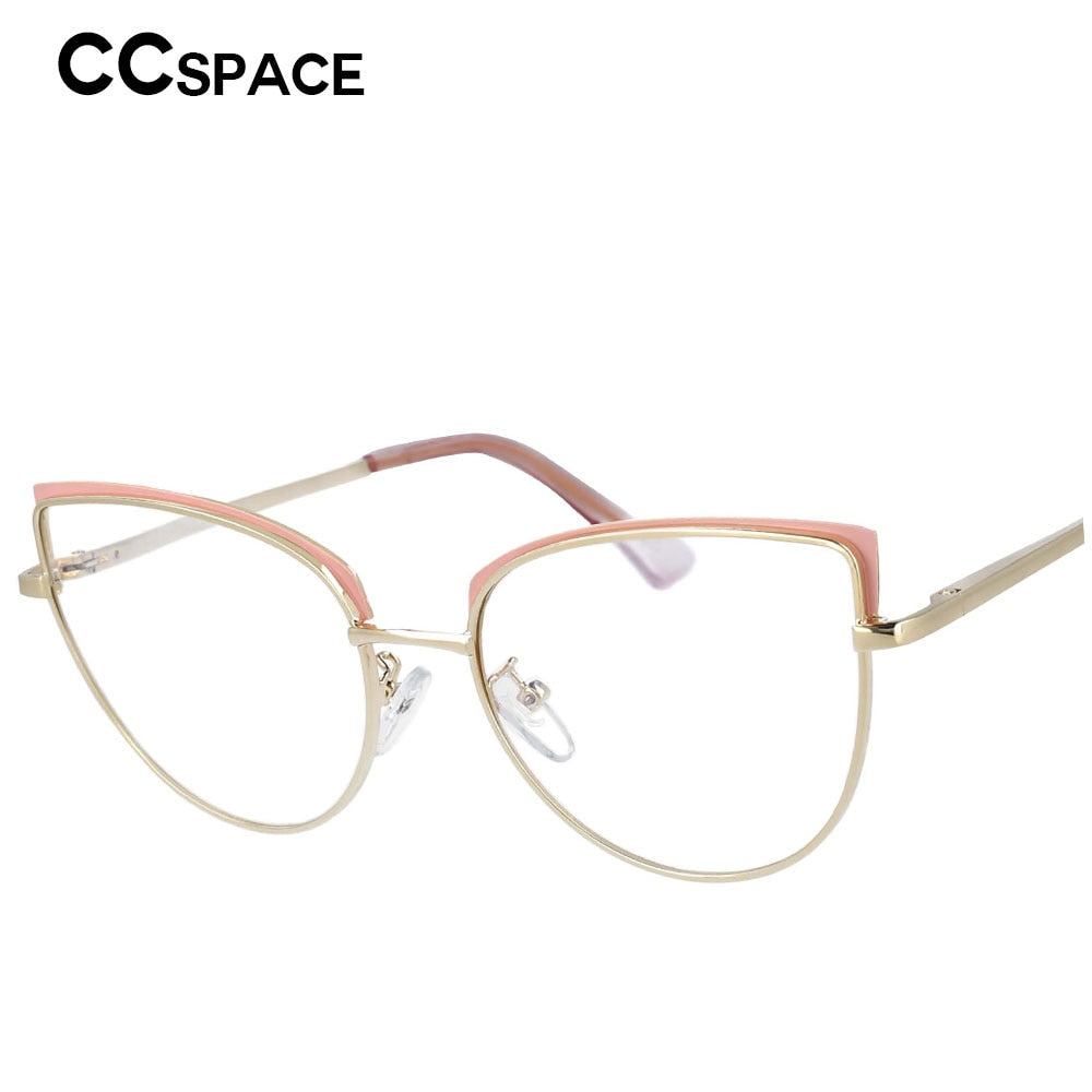 CCspace Unisex Full Rim Cat Eye Alloy Frame Eyeglasses 53101 - Stylish Retro Glasses for Women & Men - Perfect for Reading, Fashion, and Daily Wear