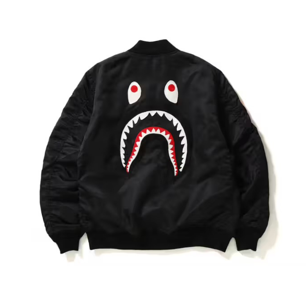BAPE Black Shark Face Bomber Jacket - Men's Streetwear Fashion for Urban Style & Winter Warmth | Perfect for Casual Outfits, Night Out, and Hip-Hop Fashion