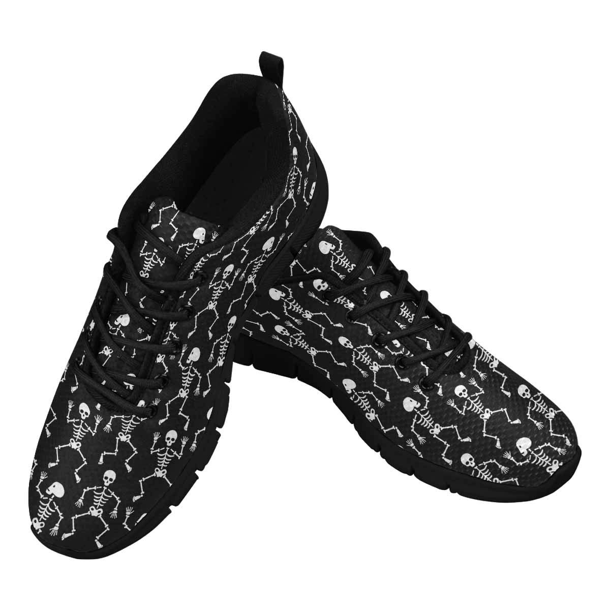 **InterestPrint Black & White Halloween Skeleton Women's Lace-Up Running Shoes - Comfortable Athletic Sneakers for Women - Perfect for Halloween Costumes, Jogging & Casual Wear**
