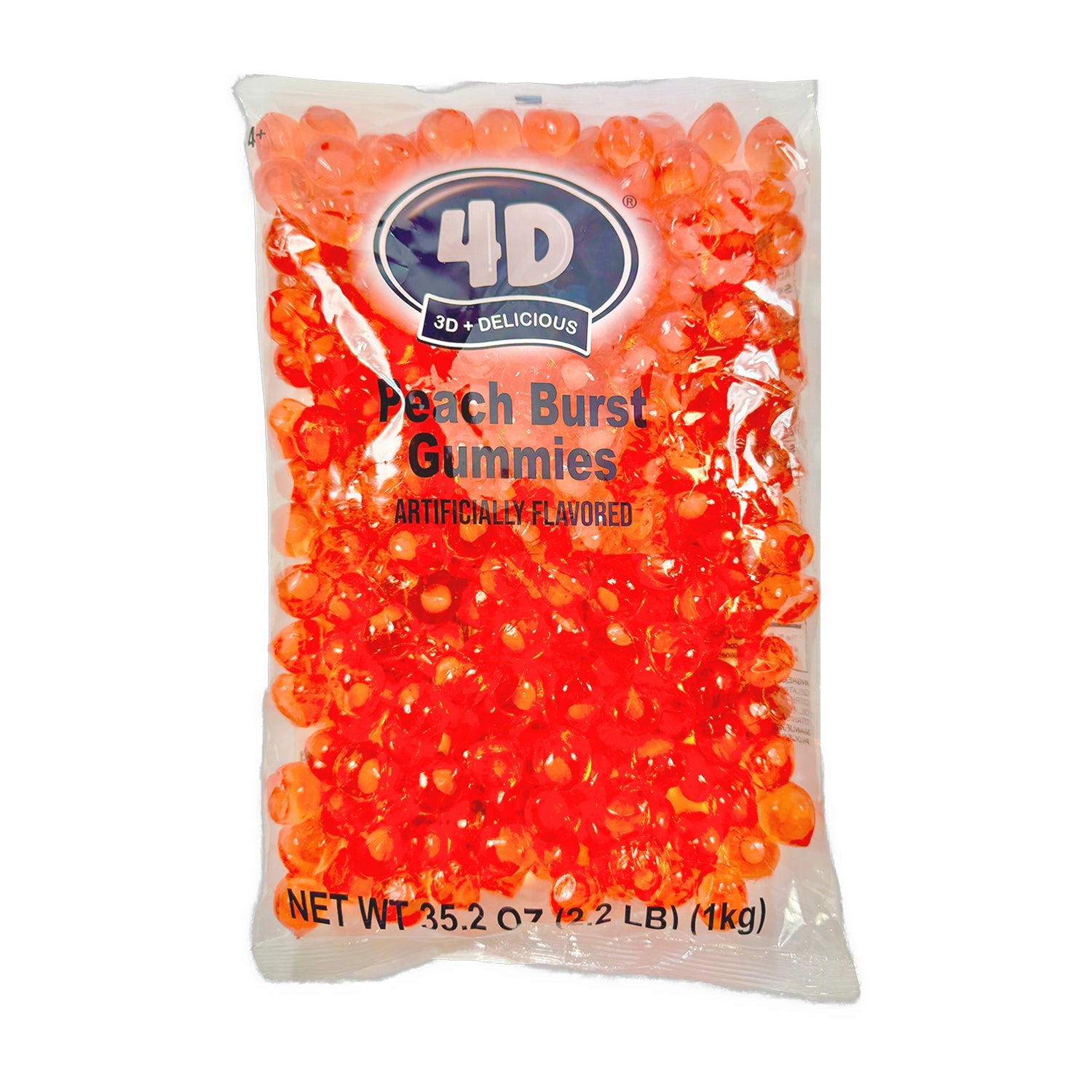 Hilco 4D Gummy Peach Candy - 2.2lb Resealable Bag - Sweet & Juicy Peach Flavored Gummies - Perfect for Parties, Snacking & Movie Nights