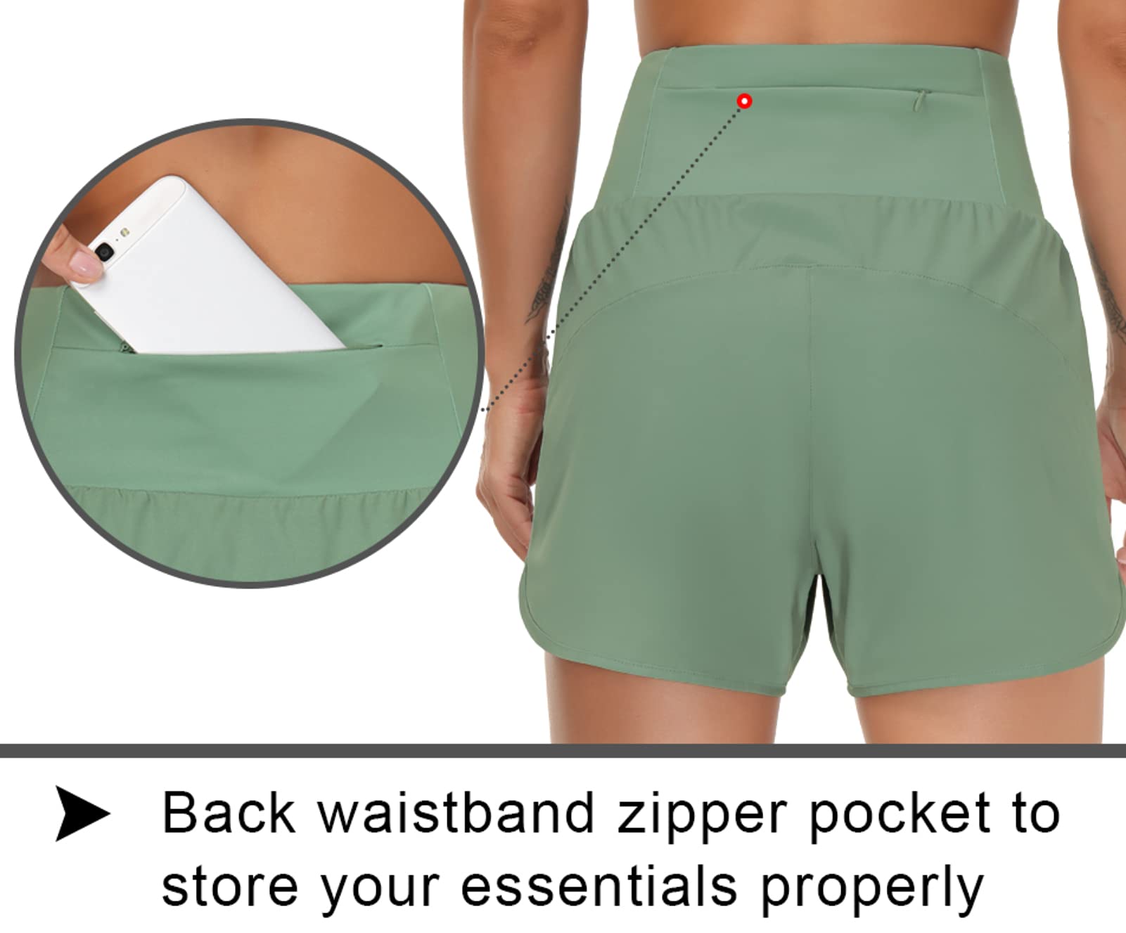 THE GYM PEOPLE Women's High Waist Running Shorts with Liner - Athletic Workout Shorts for Hiking, Yoga & Gym - Moisture Wicking & Zip Pockets for Convenience - Perfect for Outdoor Activities & Fitness Training