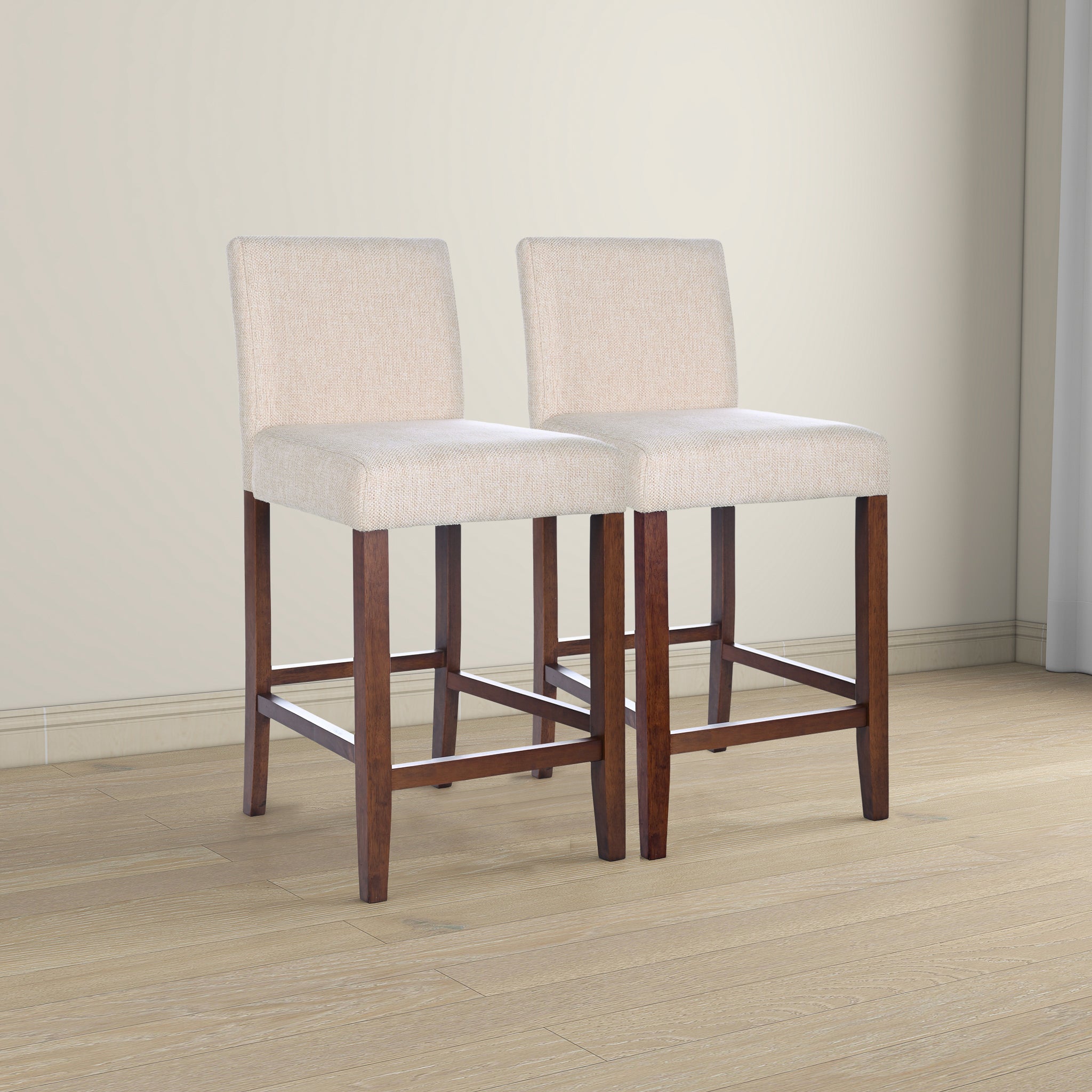Dorian Beige Fabric Counter Height Bar Stools (Set of 2) - Modern Kitchen Island & Breakfast Nook Seating for Home & Restaurant Use